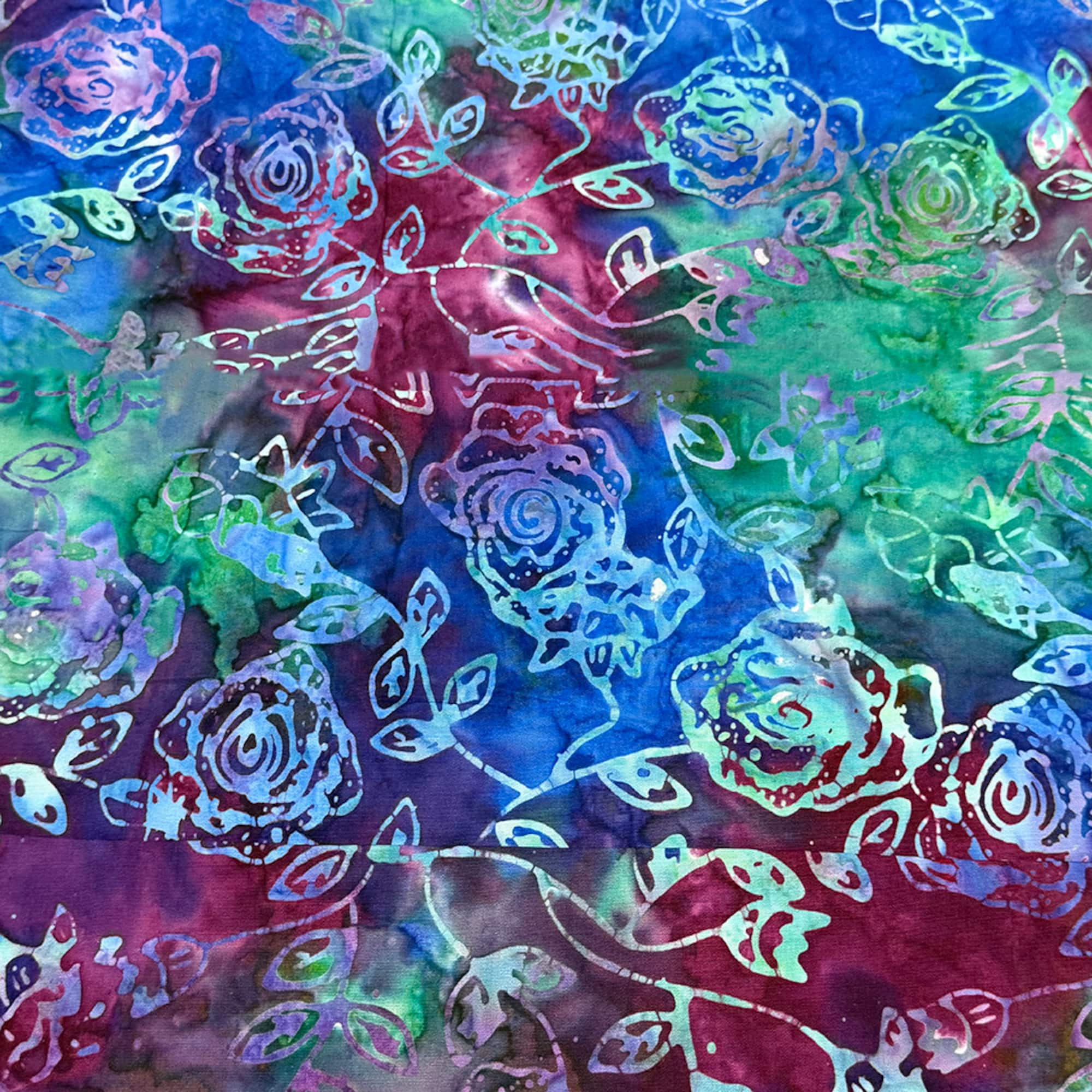 Feldman Batik Royal Raspberry Stamp Rose Cotton Fabric